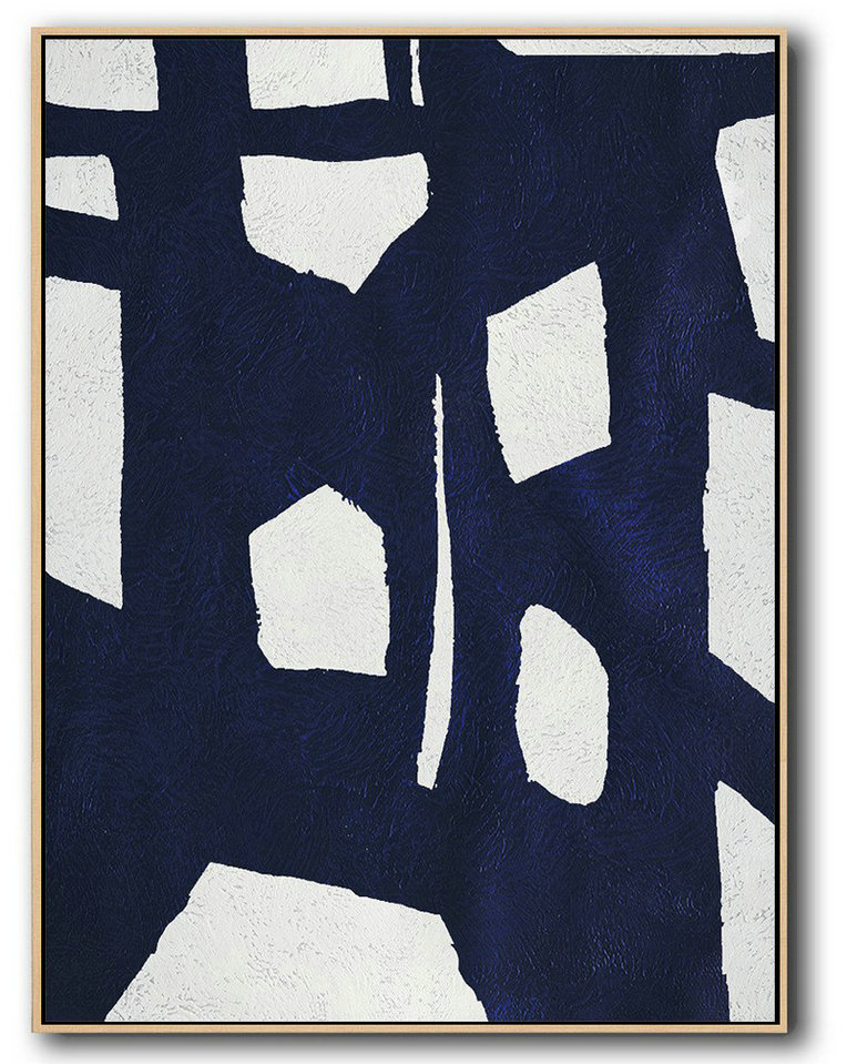 Large Abstract Painting,Buy Hand Painted Navy Blue Abstract Painting Online,Large Living Room Wall Decor
